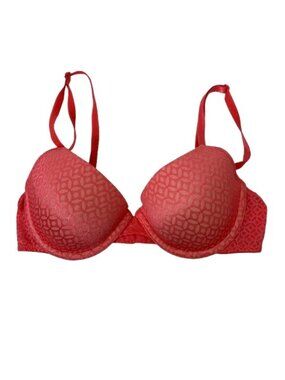 Maidenform T-Shirt Bra 34C Satin Padded Cup Underwire Red Geometric 07959